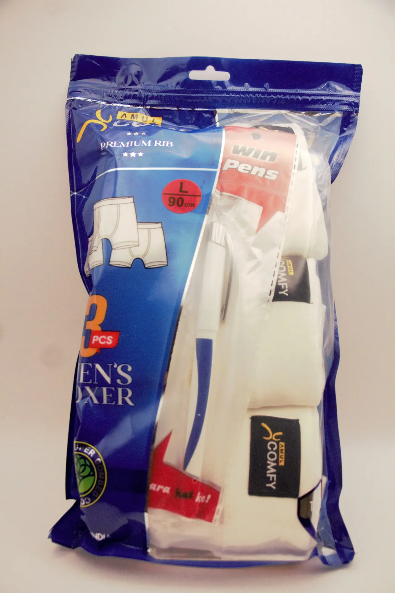 Amul Comfy Men's Cotton White Boxer (Pack of 3) (M)