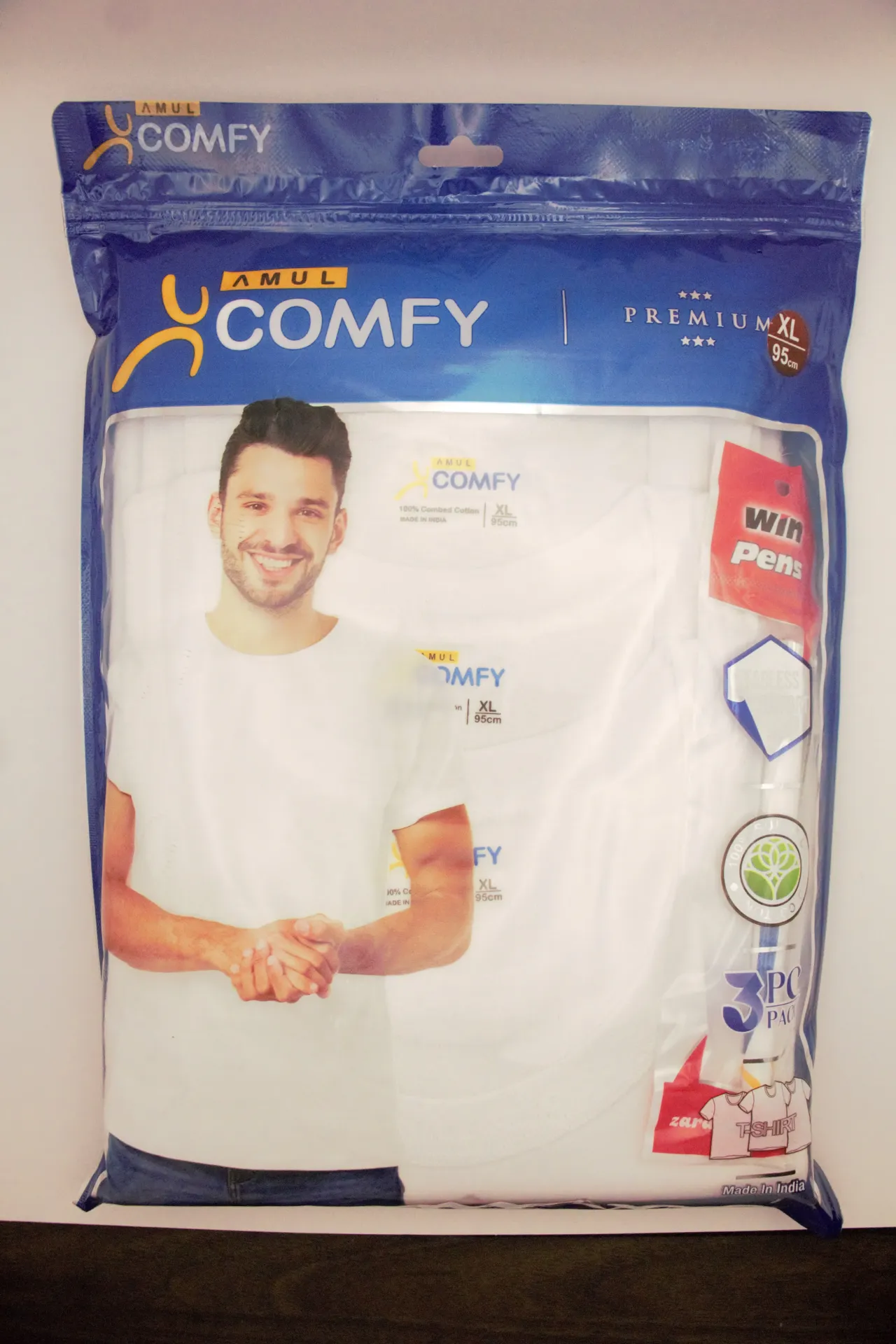 Amul Comfy Men's Cotton White Round Neck T-Shirt (Pack of 3) (M)